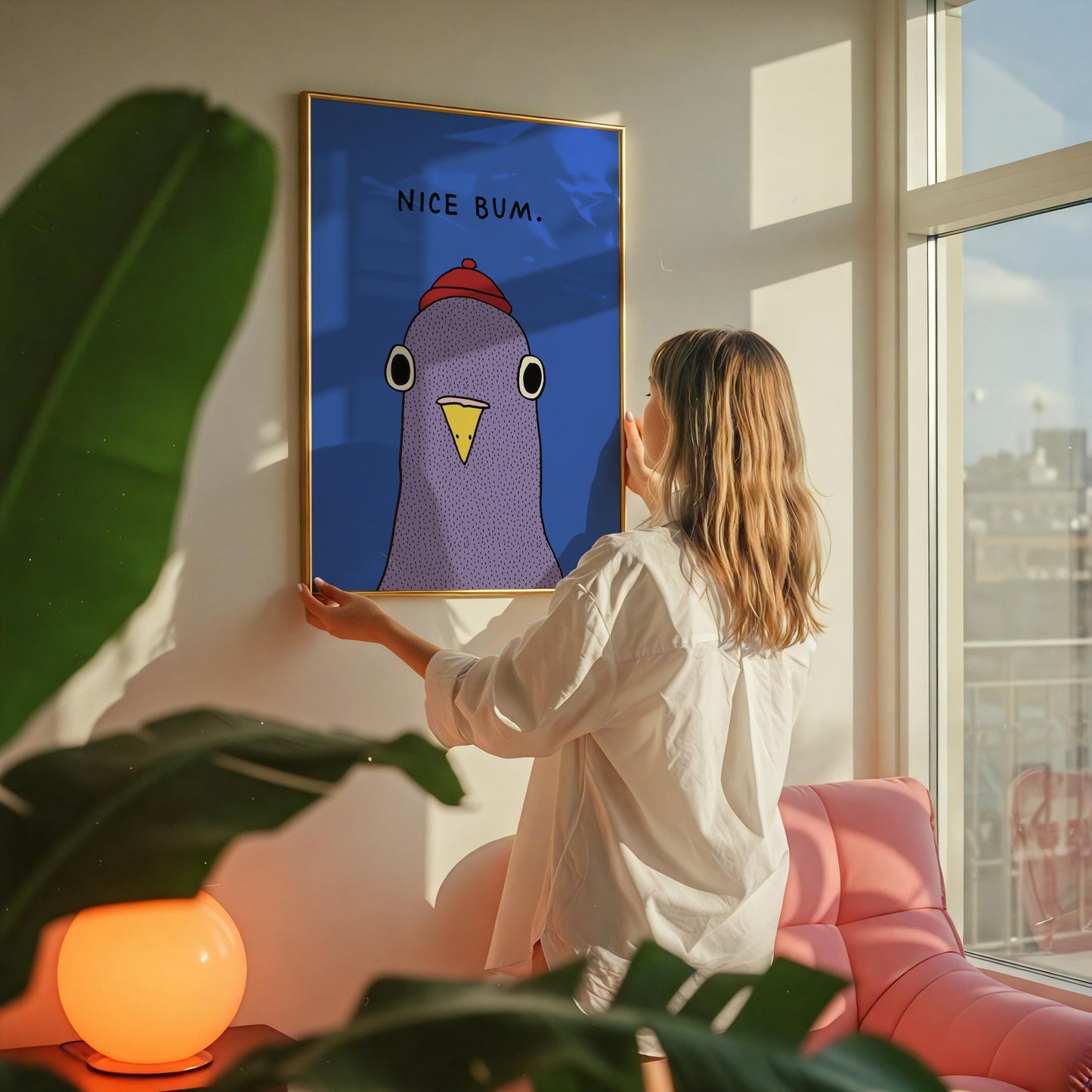 Funny Pigeon Canvas Wall Art, Retro Bathroom Decor