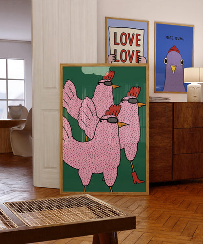 Funny Chicken Canvas Wall Art, Quirky Animal Print
