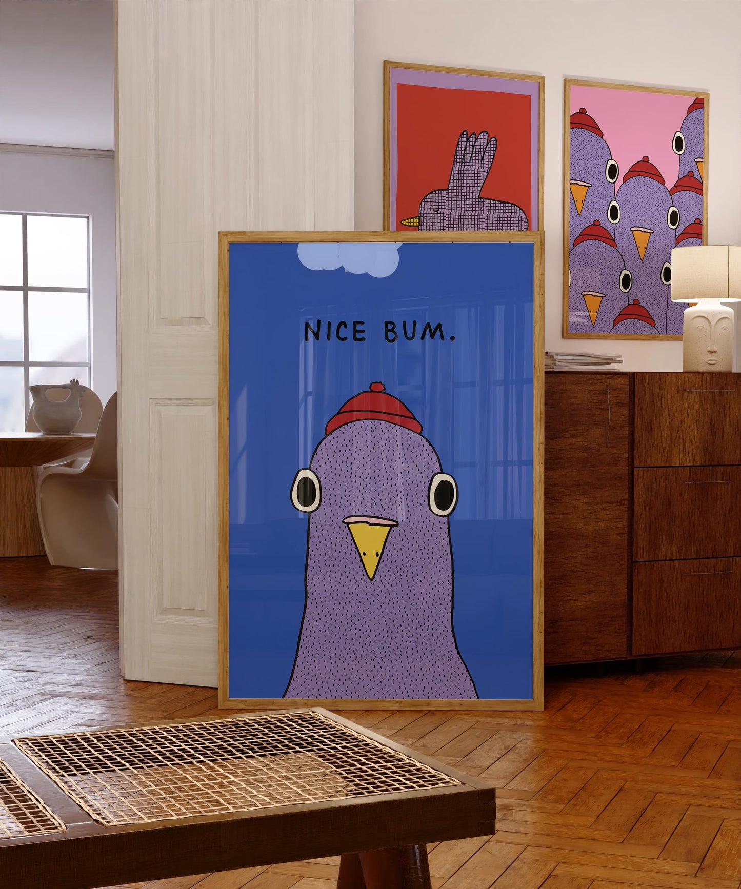 Funny Pigeon Canvas Wall Art, Retro Bathroom Decor