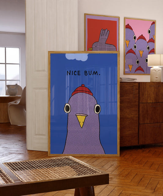 Funny Pigeon Canvas Wall Art, Retro Bathroom Decor