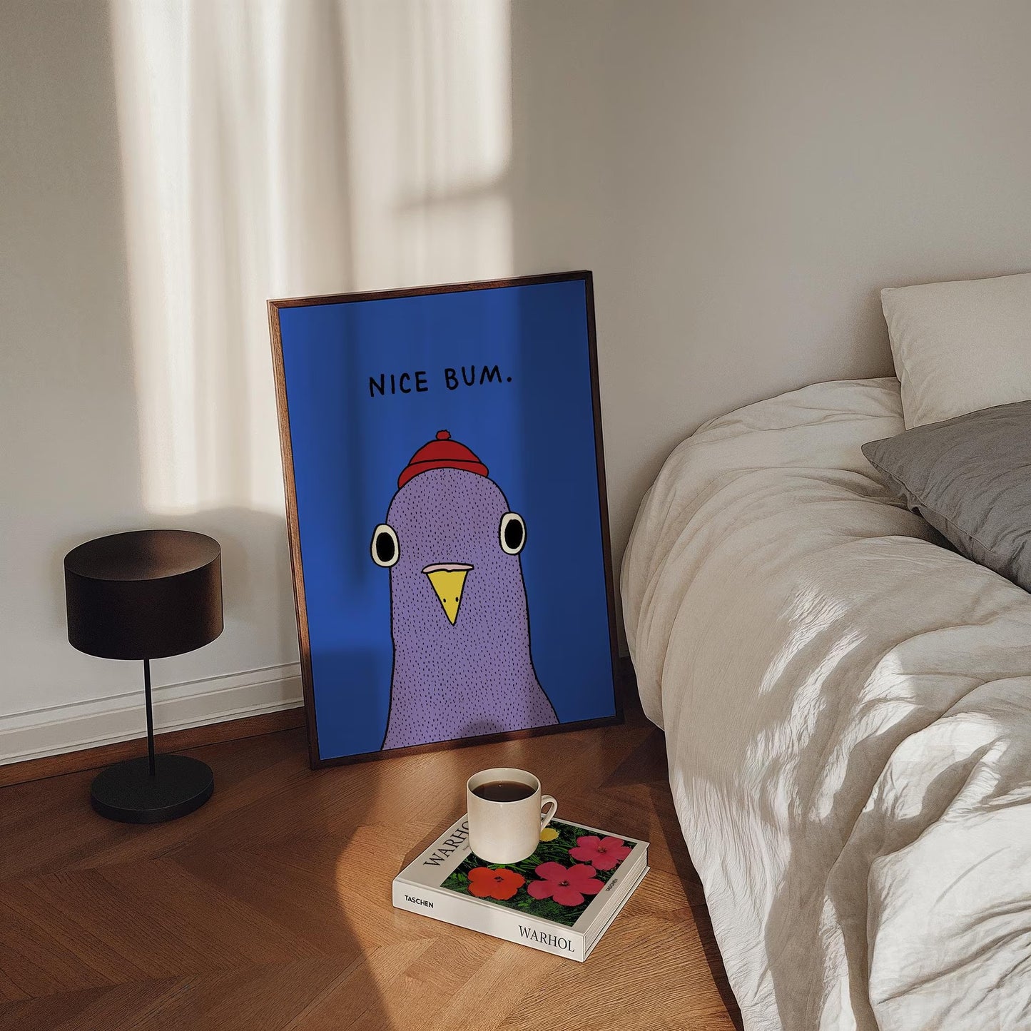 Funny Pigeon Canvas Wall Art, Retro Bathroom Decor