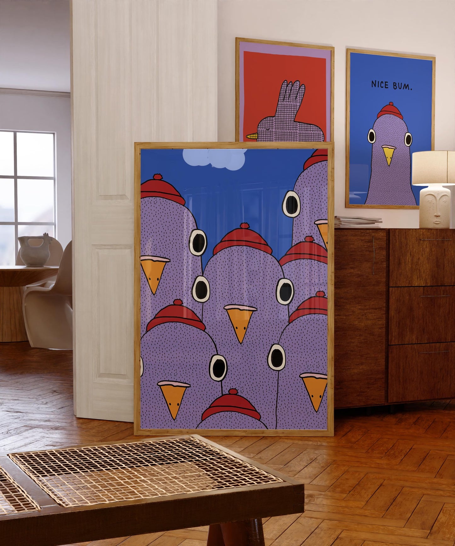 Funny Pigeon Canvas Wall Art, Retro Quirky Bird Print
