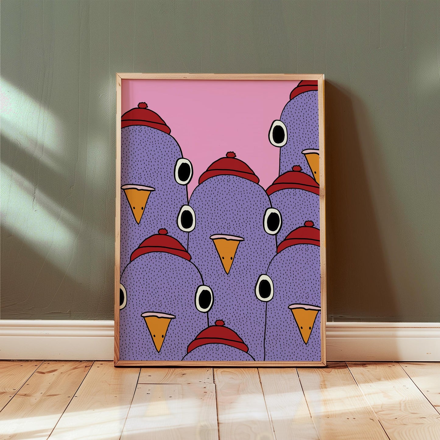 Funny Pigeon Canvas Wall Art, Retro Quirky Bird Print