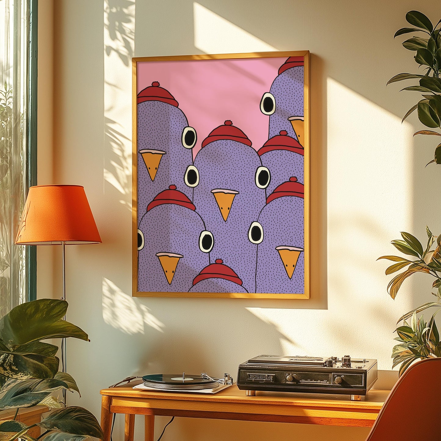 Funny Pigeon Canvas Wall Art, Retro Quirky Bird Print