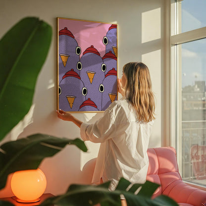 Funny Pigeon Canvas Wall Art, Retro Quirky Bird Print
